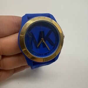 Michael Kors Runway Blue Silicone Gold Tone Logo Watch Mens Womens Needs Battery